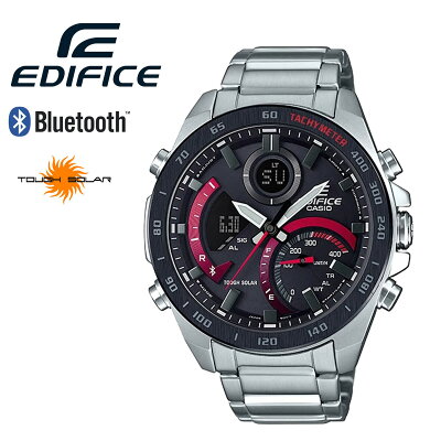 【ラッピング無料】CASIO EDIFICE カシオ エディフィス スマートウォッチ 時計 Bluetooth ブルートゥース スマホリンク スマホ スマホ連動 タフソーラー ECB-900DB-1A レーシング クロノグラフ カレンダー アナデジ ブラック レッド 腕時計