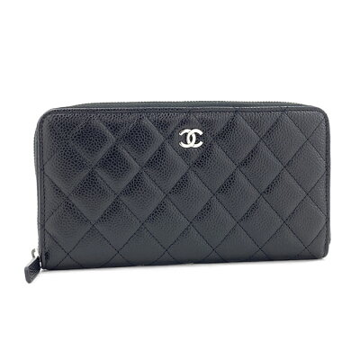 シャネル CHANEL 長財布 ラウンドファスナー クラシック CLASSIC マトラッセ ココマーク キャビアスキン ブラック シルバー金具 AP0242 Y01588 C3906