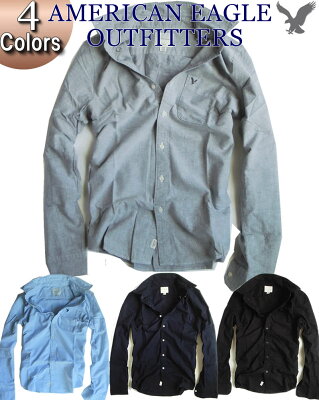 アメリカンイーグル AMERICAN EAGLE OUTFITTERS【正規品】メンズ 長袖シャツ Slim Fit 長袖 オックスフォードシャツ カジュアルシャツ 全4色/グレー ブラック ネイビー ブルー