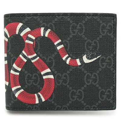 GUCCI 451266-K551N-1058グッチ キングスネークプリント二折財布GGスプリームキャンバス×カーフスキンレザーブラック×レッド×アンティークシルバー