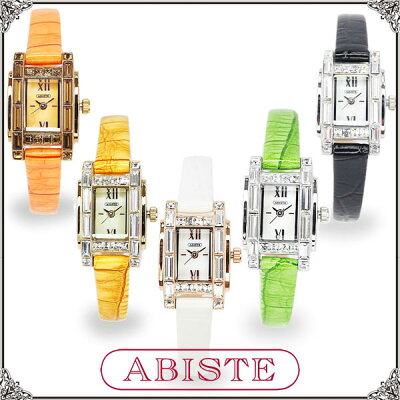 【送料無料】 ABISTE(アビステ) 美人百花など多数雑誌掲載!チェコストーンスクエアフェイスエナメル細ベルト腕時計/ホワイト、イエロー、オレンジ、グリーン、ブラック 9400010 レディース 女性 人気 上品 おしゃれ ブランド ギフト ウォッチ