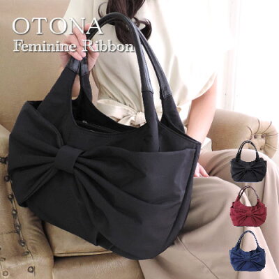 【Fasion THE SALE 10%OFF】【送料無料】リボン トート バッグ プレゼント ギフト ショルダーバッグ レディース ナイロン ショルダー 大人 黒 赤 ナイロンバッグ 大人バッグ バッグ レディース a4 大容量 【誕生日プレゼント】