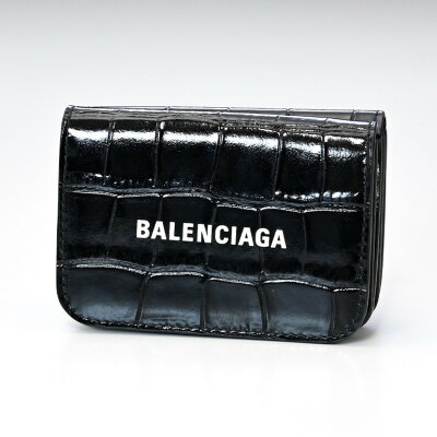 バレンシアガ BALENCIAGA 3つ折り財布 レディース ミニ財布 ミニウォレット スマートウォレット キャッシュ CASH クロコ調型押し ブラック 593813 1LRR3 1090