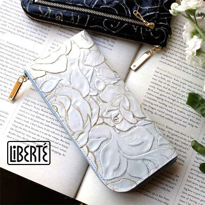 【メッセージカード・ラッピング無料】薄型L字長財布 LiBERTE(リベルテ) エナメル牛革 ラメフラワー型押し 0351989【花柄】【日本製】【本革】【店頭受取対応商品】
