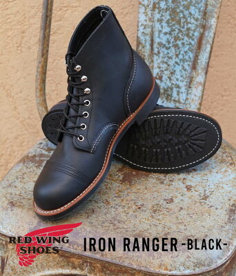 RED WING / レッドウィング : IRON RANGER : アイアンレンジャー ブラック メンズ レザーシューズ 革靴 本革 ブーツ レザーブーツ 靴 ワークブーツ キャップドトゥ ビブラム ミニラグ グッドイヤーウェルト レースアップ : 8084【STD】
