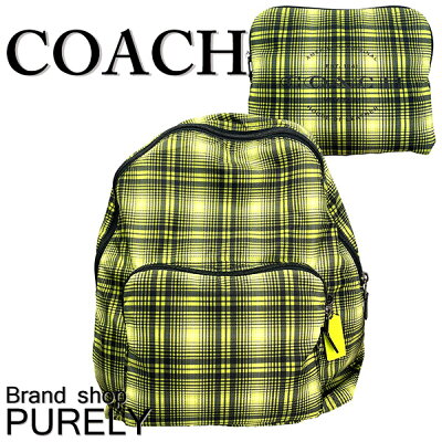 【52時間限定ポイント5倍】コーチ COACH バック リュック・デイパック レディース アウトレット ナイロン チェック 折りたたみ バックパック F38766 QBO27 ネオンイエローマルチ コーチ COACH レディース WWW