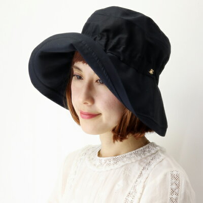 ツバ広ハット レディース 日よけ 春夏 帽子 ゴム入り 撥水加工 エリートシャポー つば広ハット 無地 シンプル 綿100% 女優帽 上品 ハット 紫外線対策 アウトドア トラベル 折りたためる フリーサイズ 婦人帽子 ミセスハット / 黒 母の日 ギフト プレゼント 敬老の日