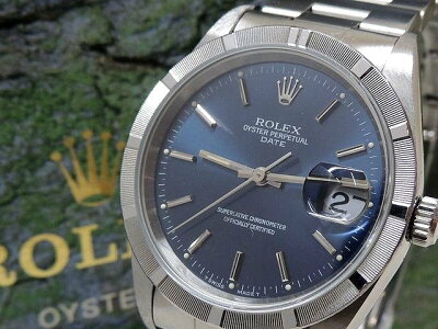 ロレックス ROLEX ■ 15210 W品番 オイスターパーペチュアル デイト エンジンターンドベゼル メンズ 自動巻き 時計 ブルー文字盤 □4H