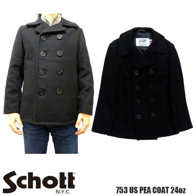 Schott 753US PEA COAT 24oz ショット スリムフィット ピーコート 7118 日本別注 24オンス ライトウエイト メルトンPコート アメリカ製