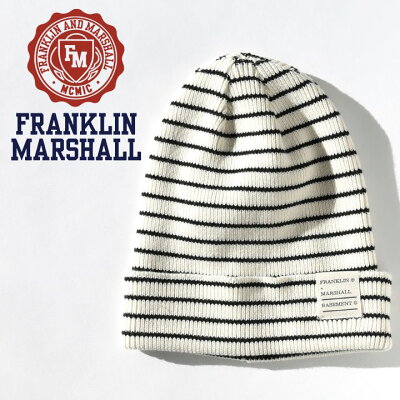 ■FRANKLIN & MARSHALL フランクリン&マーシャル メンズ レディース 男女兼用■ボーダー コットン ビーニー ニット帽 ニットキャップ 帽子【CPUA095】【サイズUNI】【アイボリー×ブラック】fra-m-a-a3-802 《メーカー希望小売価格4,620円》