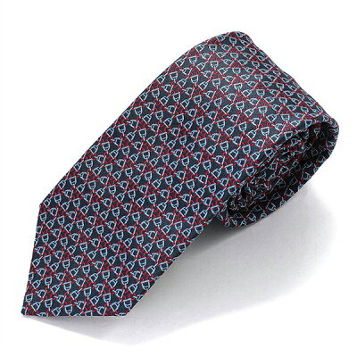 HERMES エルメス CRAVATE SOIE LOURDE フランス製 シルク ネクタイ 柄 ブランドBOX RONDE DETRIERS カラーMARINE/CIEL/ROUGE
