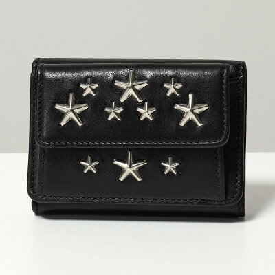 JIMMY CHOO ジミーチュウ NEMO CST レザー スタースタッズ 三つ折り財布 コインケース ミニ財布 豆財布 カラーBLACK/ブラック×シルバー レディース