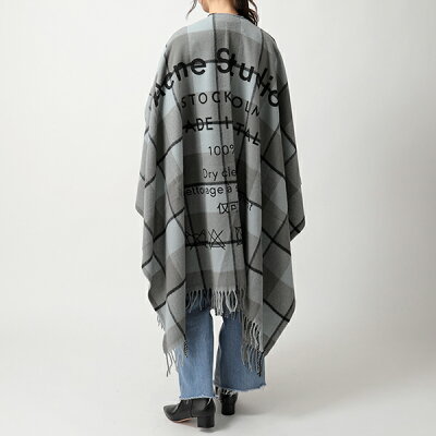 Acne Studios アクネストゥディオズ SCAR000028 CASSIAR PONCHO SCARVES Grey/black ロゴチェックストール レディース メンズ