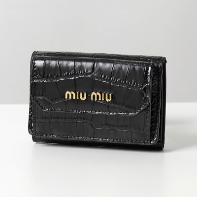 MIUMIU ミュウミュウ 5MH021 2B8G F0002 レザー 三つ折り財布 ミニ財布 豆財布 型押し NERO レディース【2021ss】【CP_5】