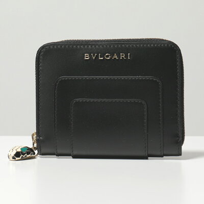BVLGARI ブルガリ 280375 Serpenti Forever Accessories レザー ラウンドファスナーミニ財布 ジップチャーム black/emerald-green レディース