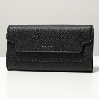 MARNI マルニ PFMOU01U07 LV520 サフィアーノカーフスキン レクタングルウォレット モノカラー フラップ付き レザー 二つ折り長財布 Z360N レディース【2021aw】