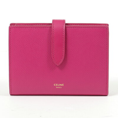 CELINE セリーヌ 10B643BFP.24PI Midium Strap Wallet ストラップ レザー 二つ折り財布 ミディアム スモール財布 Pink レディース