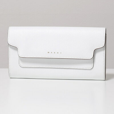 MARNI マルニ PFMOU01U07 LV520 サフィアーノカーフスキン レクタングルウォレット モノカラー フラップ付き レザー 二つ折り長財布 Z389M レディース