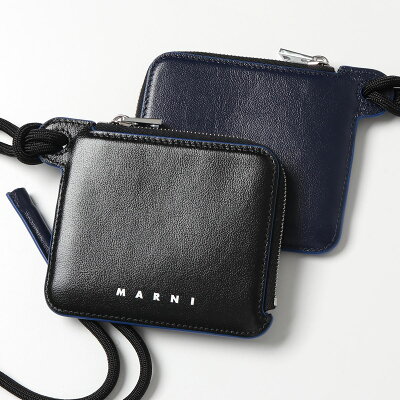 MARNI マルニ PFMI0039U0 P2644 シャイニーカーフスキン Lファスナーウォレット バイカラー コインケース 小銭入れ ネックストラップ付き ミニ財布 Z452B メンズ【2021aw】
