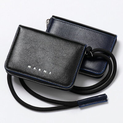 MARNI マルニ PFMI0038U0 P2644 レザー MUSEO バイカラーウォレット ネックストラップ付き コインケース カードケース ミニ財布 小銭入れ Z452B メンズ【2021aw】