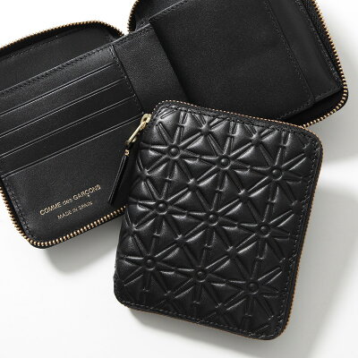 COMME des GARCONS コムデギャルソン SA210EA EMBOSSED エンボス レザー ラウンドファスナー 二つ折り財布 小銭入れあり BLACK メンズ