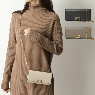 FENDI フェンディ 二つ折り長財布 8M0365 AHM0 レディース チェーン付き 長財布 ショルダーウォレット レザー ショルダーバッグ ポシェット 鞄 カラー3色