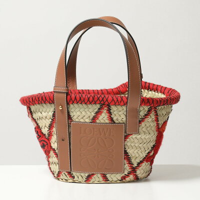 LOEWE ロエベ 303.50.S93 BASKET ANIMALS SMALL BAG ラフィア×レザー カゴバッグ かご バスケット トート 7100/RED 鞄 レディース