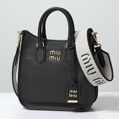 MIUMIU ミュウミュウ ハンドバッグ 5BC122 2F57 レディース ショルダーバッグ レザー メタルロゴ ミラーケース付き 鞄 F0002/NERO