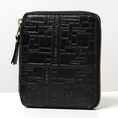 COMME des GARCONS コムデギャルソン SA2100EL EMBOSSED LOGOTYPE レザー ラウンドファスナー 二つ折り ミディアム財布 BLACK メンズ レディース