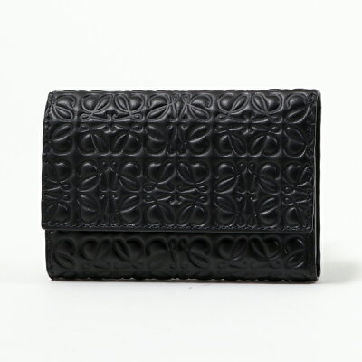 LOEWE ロエベ 107.55.S97 SMALL VERTICAL アナグラム レザー 三つ折り財布 スモール ミニ財布 1100-NEGRO/BLACK レディース