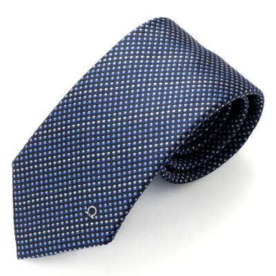 SALVATORE FERRAGAMO サルヴァトーレフェラガモ 35 7890 001 シルク ナロー ネクタイ ジャガード ドット ガンチーニ NAVY メンズ