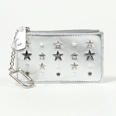 Jimmy Choo ジミーチュウ NANCY XSR マルチスタースタッズ メタリックレザー キーケース コインケース 小銭入れ SILVER-MIX レディース