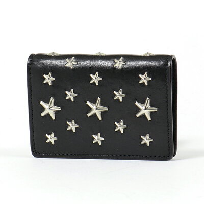 【500円OFFクーポン対象!24日〜25日限定】Jimmy Choo ジミーチュウ JAXI CST レザー スタースタッズ 二つ折り財布 ミニ財布 豆財布 BLACK レディース