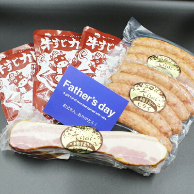 【送料無料※一部地域+500円】【肉のヒライ自慢の手づくりギフトセット(冷凍便)★ベーコンブロック300g+あらびきウィンナー200gx2P+牛すじカレー220gx3P