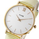 クルース CLUSE ミニュイ レザーベルト 33mm イエローストライプ レディース 腕時計 CL30032 ホワイト ホワイト