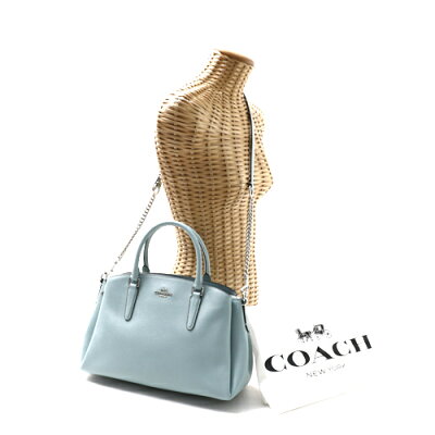 コーチ COACH ハンドバッグ F28976 クロスグレインレザーセージ 2WAY キャリーオール 肩掛け ショルダーバッグ チェーン レディース アウトレット 水色 ライトブルー tkch947 【新品同様】