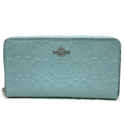 コーチ COACH 財布 長財布 F54805 シグネチャー レザー パテント ラウンドファスナー レディース シルバー金具 水色 ライトブルー tkch974