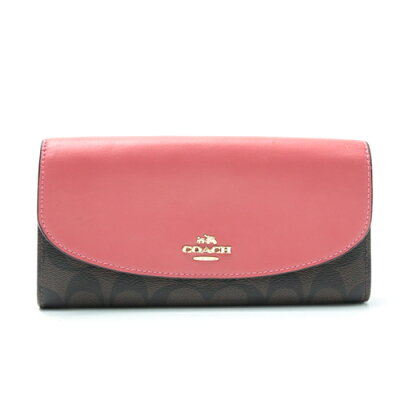 コーチ COACH 長財布 F54022 シグネチャー ラグジュアリー スリムエンベロープ レザー PVC レディース 桃色こげ茶 ピンクダークブラウン tk1213