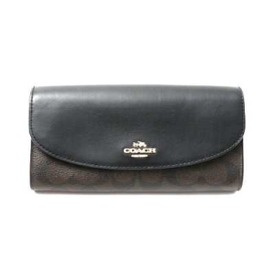 コーチ COACH 財布 長財布 F54022 シグネチャー ラグジュアリー スリムエンベロープ レザー PVC レディース こげ茶 黒 ダークブラウン ブラック tk1274 【美品】