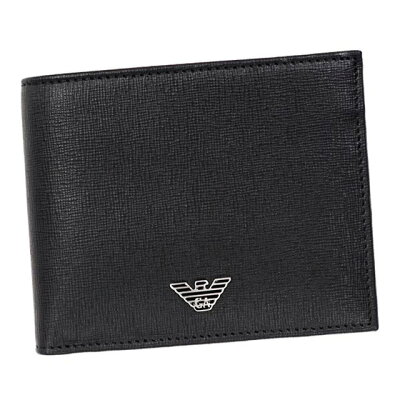 アルマーニ エンポリオアルマーニ EMPORIO ARMANI 二つ折り財布 ブラック メンズ 黒 財布 革 型押しレザー 新作 ブランド PORTAFOGLIO SAFFIANO 正規