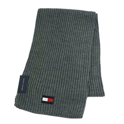 トミーヒルフィガー TOMMY HILFIGER マフラー H8C83203 KNIT LOGO SCARF ロゴ刺繍 ニット ロング スカーフ 060 GREY 灰 グレー