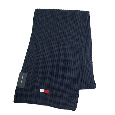 トミーヒルフィガー TOMMY HILFIGER マフラー H8C83203 KNIT LOGO SCARF ロゴ刺繍 ニット ロング スカーフ 411 NAVY 紺 ネイビー