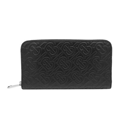 バーバリー BURBERRY 財布 8017652 CONTINENTAL ZIPPER WALLET モノグラムレザー 小銭入れ付き ラウンドファスナー長財布 BLACK ブラック