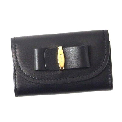 Salvatore Ferragamo サルヴァトーレフェラガモ 22C714 660474 リボンモチーフ キーリング付 キーケース NERO ブラック 黒