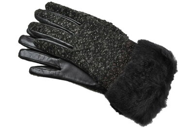アナスイ ANNA SUI ラムレザー (羊革) × ラビット ファー ツイード スマートフォン対応 手袋 21cm/ 濃茶(ブラウン)系 革 スマホ 手袋 グローブ レザー レディース 【あす楽】