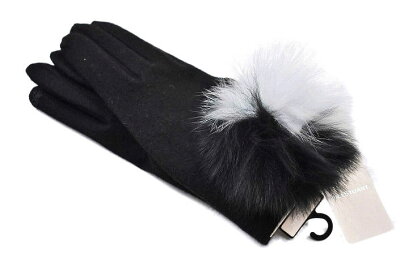 ジル スチュアート 手袋 レディース スマホ 対応 ブランド JILLSTUART バイカラー フォックス ファー 黒 ブラック 21 - 22 cm 女性 婦人 ホワイトデー 【あす楽】