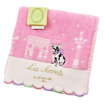 ラデュレ タオルハンカチ ハンカチ 1枚 レディース ブランド LADUREE ピンク フランス ドット フレンチブルドッグ 刺繍 女性 婦人 ハンドタオル 【あす楽】