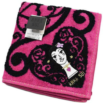 アナスイ タオルハンカチ 1枚 レディース ブランド ANNA SUI ホットピンク × ブラック ハート バタフライ 刺繍 女性 婦人 ハンドタオル 【あす楽】
