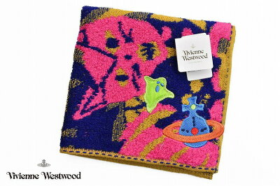 ヴィヴィアン ウエストウッド タオルハンカチ ハンカチ 1枚 レディース ブランド Vivienne Westwood ネイビー 紺 × ピンク ハロウィン デザイン 女性 婦人 ハンドタオル 【あす楽】