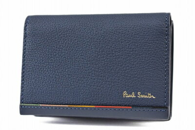 ポールスミス ミニ財布 三つ折り 財布 コンパクト メンズ ブランド ポール・スミス Paul Smith レイヤード ストライプ フラップ 専用箱付 ブルー グレー 男性 紳士 本革 BPS174 父の日 【あす楽】